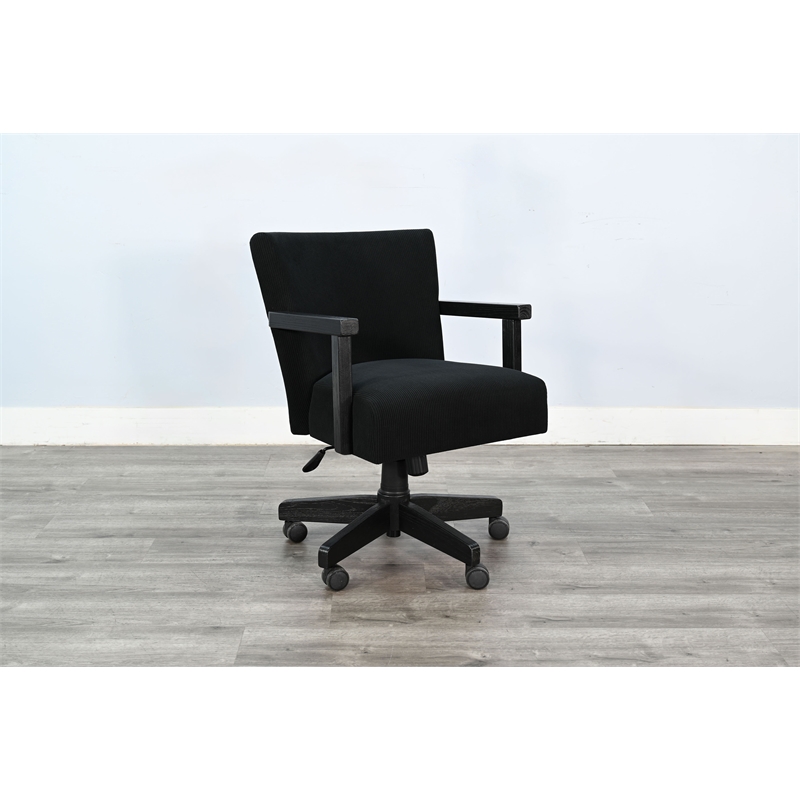 Pemberly Row Contemporary Swivel Game Chair with Casters and Wood Arms