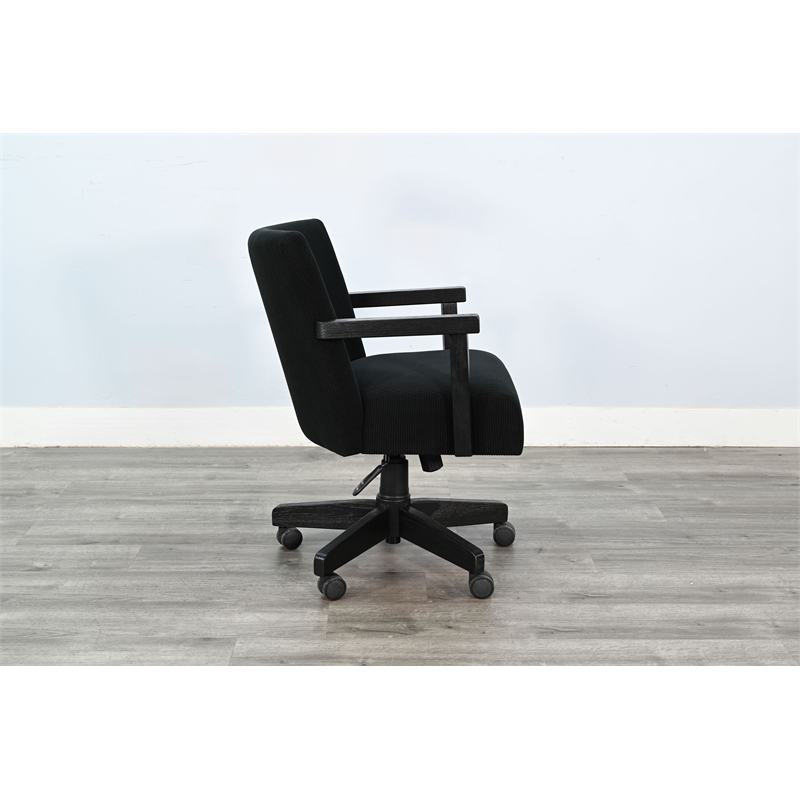 Pemberly Row Contemporary Swivel Game Chair with Casters and Wood Arms
