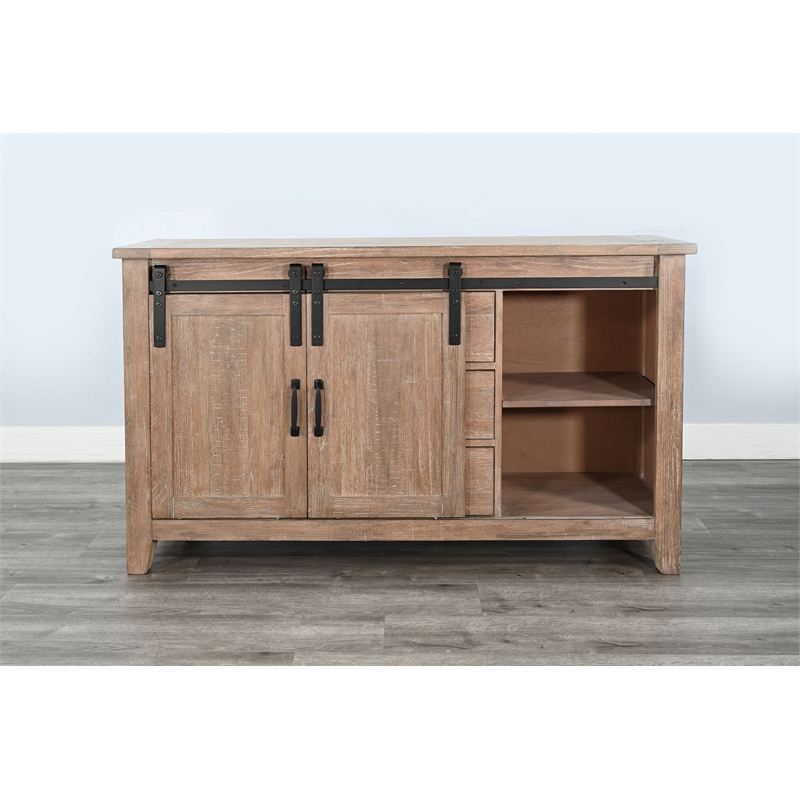 Pemberly Row Contemporary Sliding Barn Door Sideboard with 3 Drawers