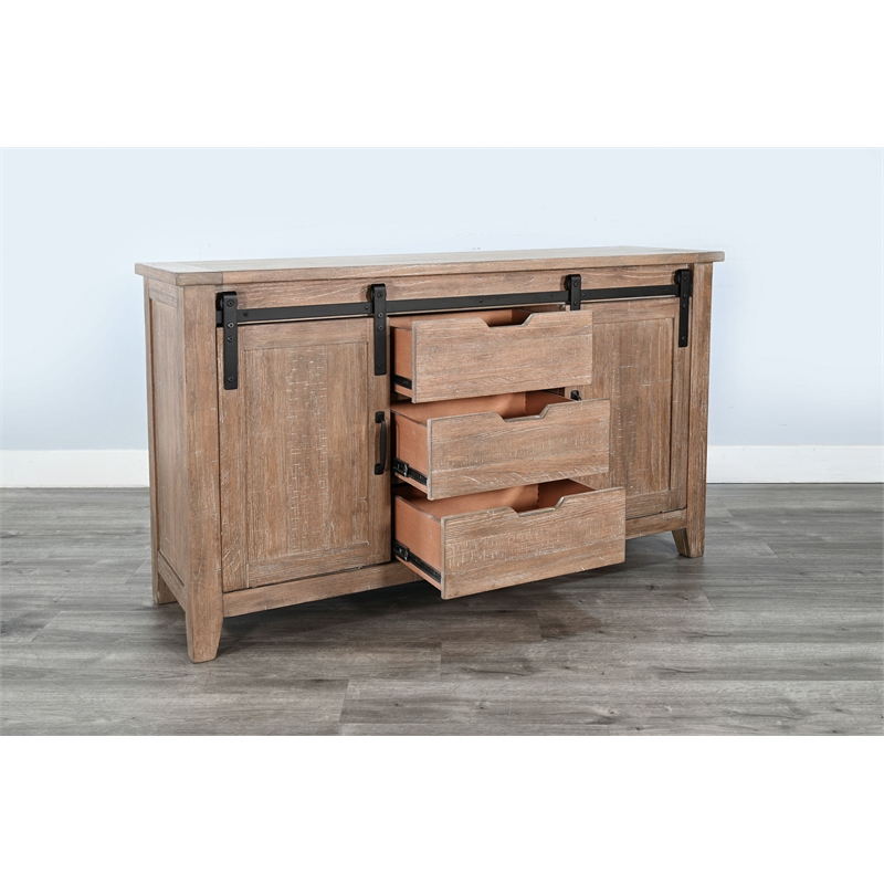 Pemberly Row Contemporary Sliding Barn Door Sideboard with 3 Drawers