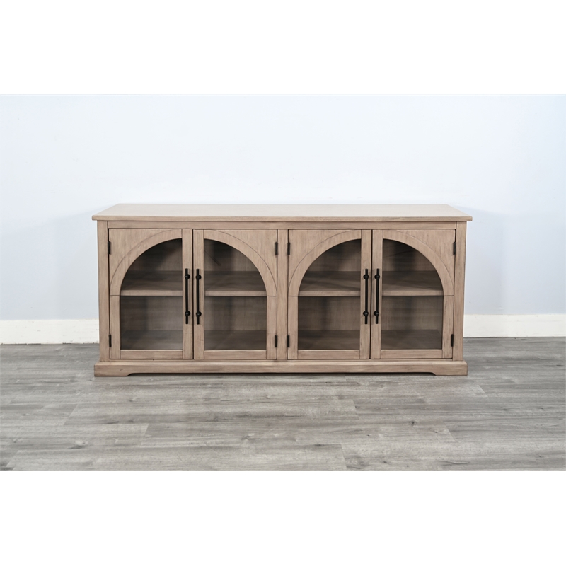 Pemberly Row Wood Display Sideboard with Arched Glass Doors & Adjustable Shelves