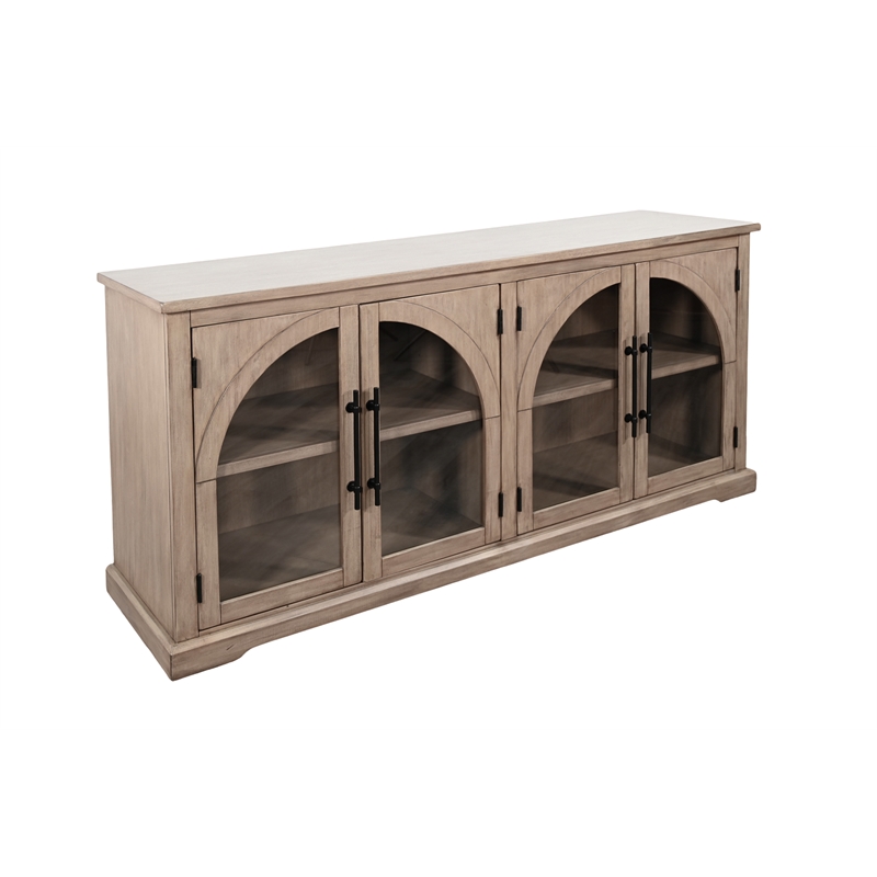 Pemberly Row Wood Display Sideboard with Arched Glass Doors & Adjustable Shelves