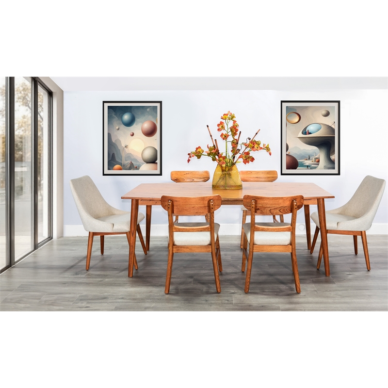 Pemberly Row Mid-Century Solid Wood 7-Piece Dining Set with Tapered Legs