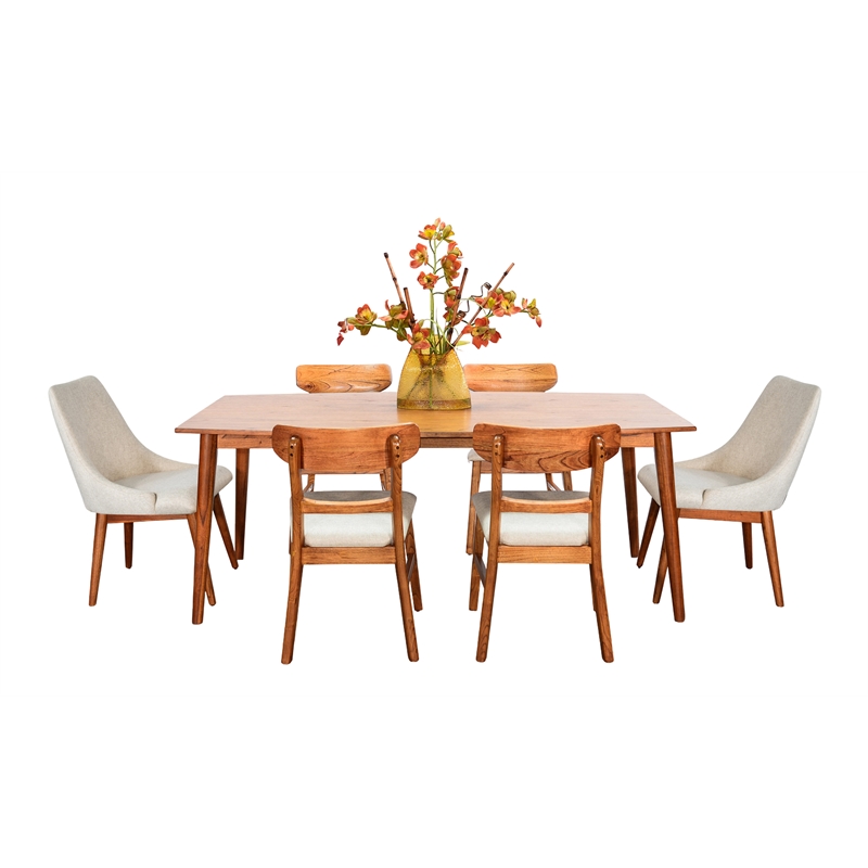 Pemberly Row Mid-Century Solid Wood 7-Piece Dining Set with Tapered Legs