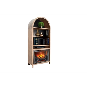 Pemberly Row Arched Wood Bookcase with Built-In Electric Fireplace