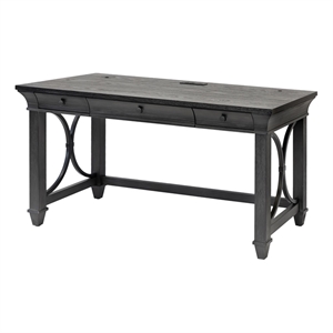 Pemberly Row Wood Writing Desk with Ball-Bearing Drawers in Ebony Black