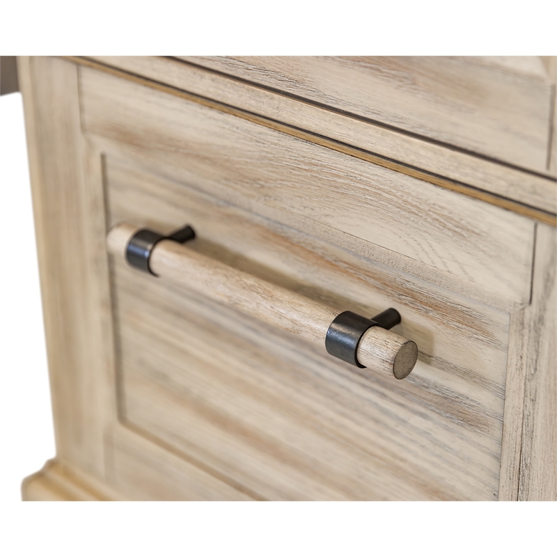 Pemberly Row Double Pedestal L-Desk with Keyboard Drawers in Natural Oak