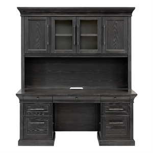 Pemberly Row Traditional Wood Executive Credenza and Hutch Set in Black