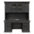 Pemberly Row Traditional Wood Executive Credenza and Hutch Set in Black