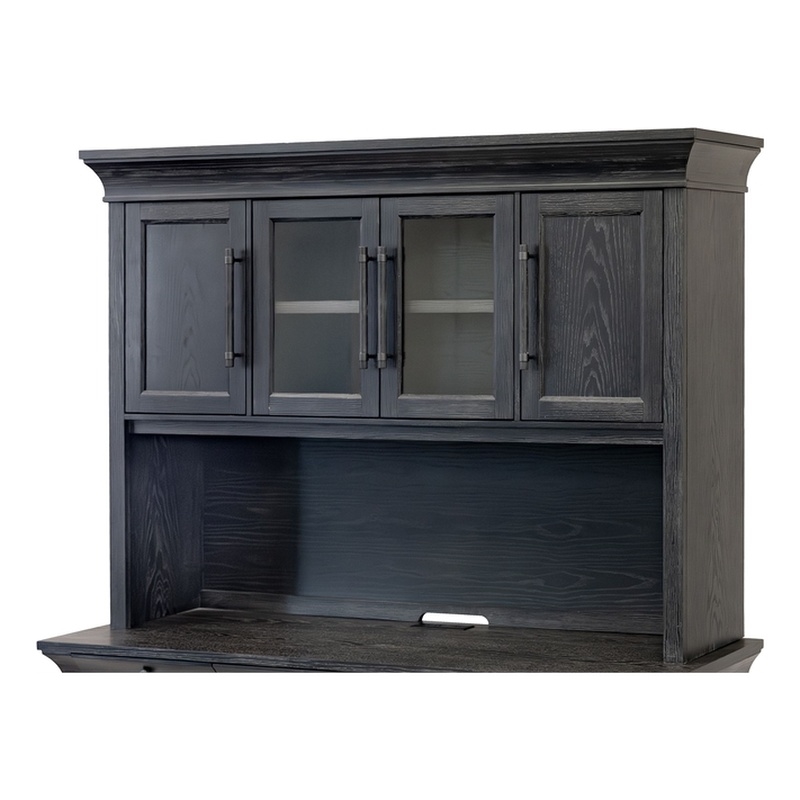 Pemberly Row Traditional Wood Executive Hutch with Glass and Wood Doors in Black