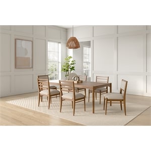 Pemberly Row Dining Table Set with 6 Chairs and Extension Leaf in Brown