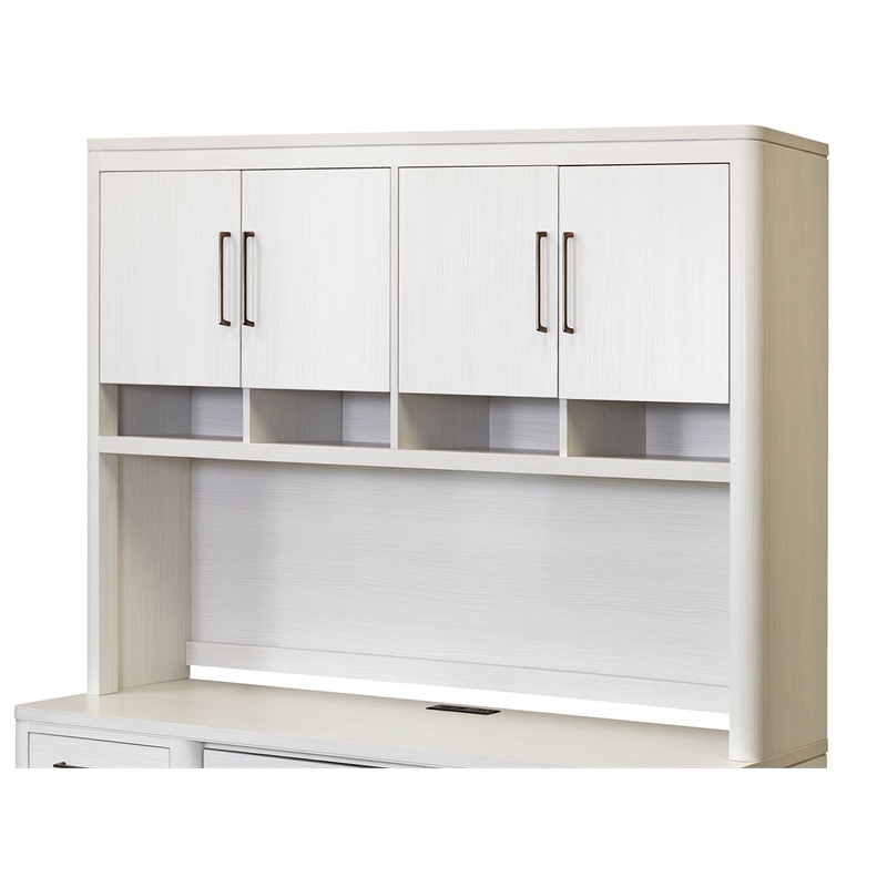 Pemberly Row Contemporary Laminate Wood Hutch with 4 Doors in Soft White