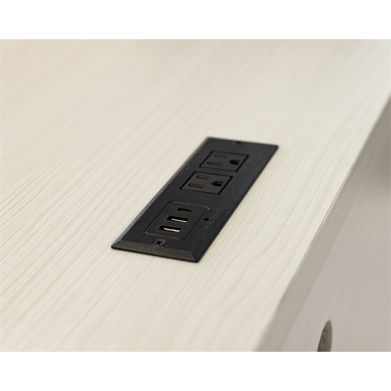 Pemberly Row Contemporary Laminate Wood Credenza Desk in Soft White