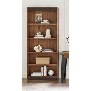 Pemberly Row 78&quot Acacia Wood Open Bookcase with Adjustable Shelves in Brown