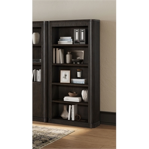 Pemberly Row 76&quot Wood Open Bookcase with Fluted Tambour Detail in Brown