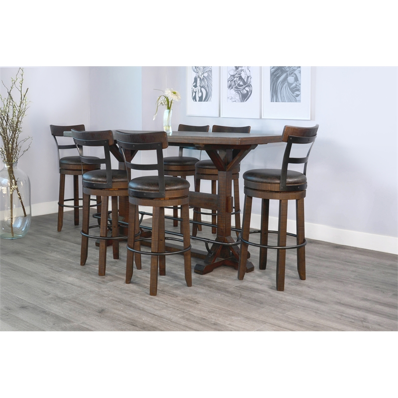 Pemberly Row Rectangular Pub Table Set with 6 Stools and Metal Footrest