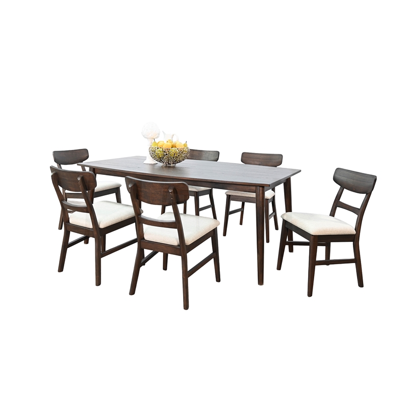 Pemberly Row Mid-Century Solid Wood 7-Piece Dining Set in Walnut