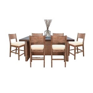 Pemberly Row Two-Tone Counter Height 7-Piece Wood Dining Set with Padded Stools