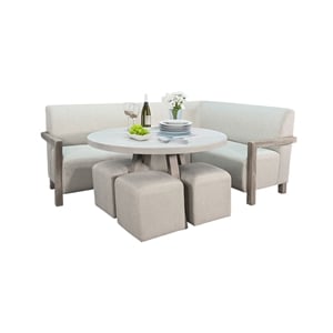 Pemberly Row 5-Piece Corner Dining Nook Set with Light Wood Table and Ottomans