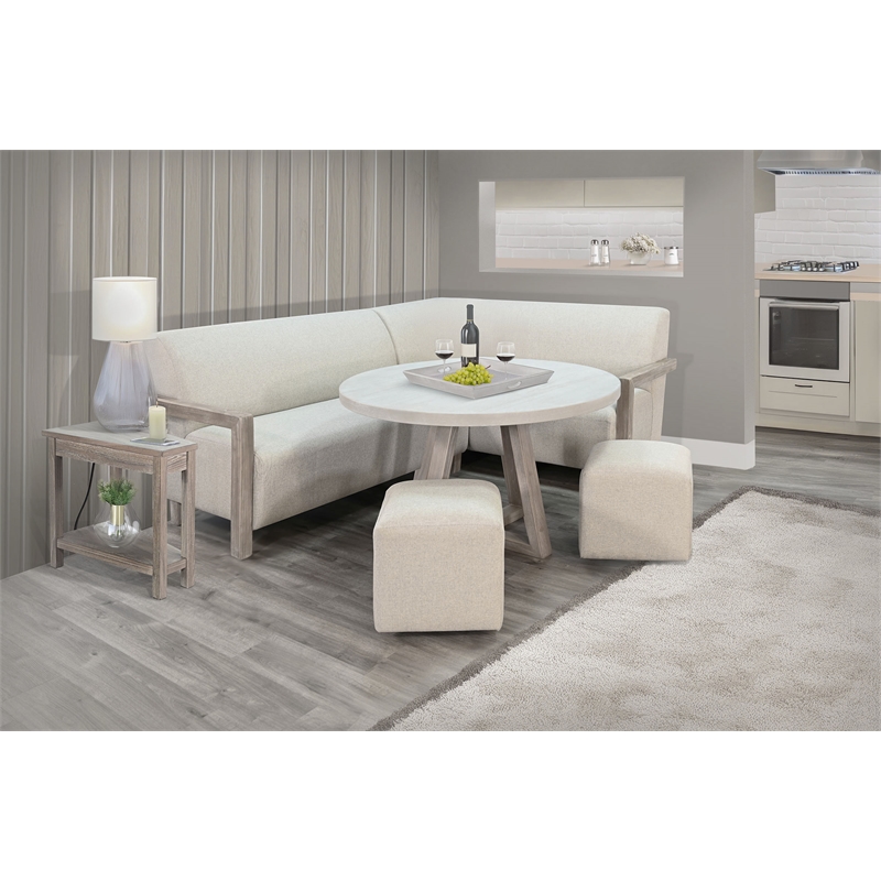 Pemberly Row 4-Piece Corner Dining Nook Set with Light Wood Round Table