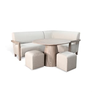Pemberly Row 4Pc Upholstered Breakfast Nook Set w/ Pedestal Table & Corner Bench