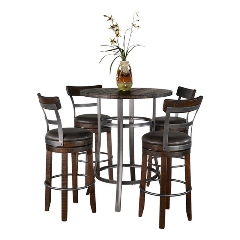 Pemberly Row 5-Piece Counter Height Pub Set in Mahogany with Metal Legs