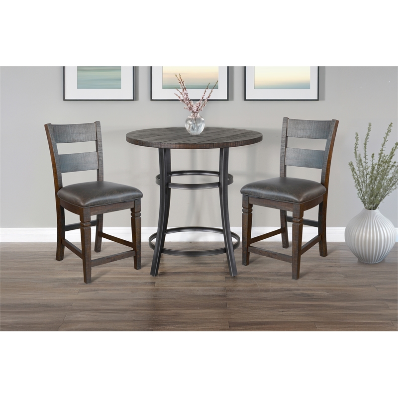 Pemberly Row Solid Mahogany 3-Piece Counter Height Dining Set with Metal Frame