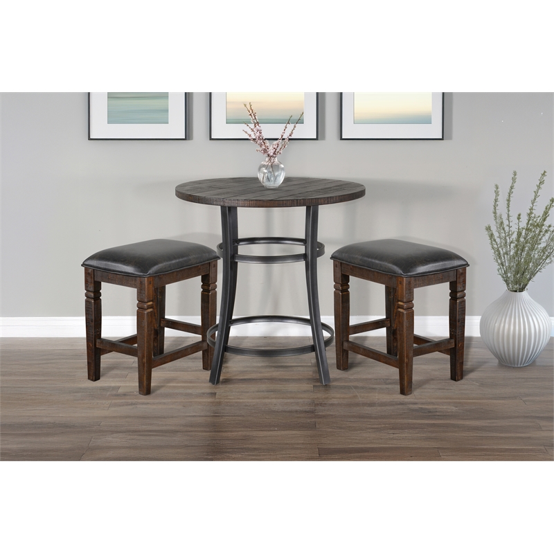 Pemberly Row 3-Piece Mahogany Counter Height Dining Set with Powder-Coated Legs