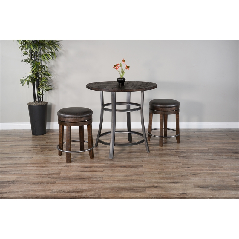 Pemberly Row Solid Wood 3-Piece Counter Height Dining Set with Mahogany Finish