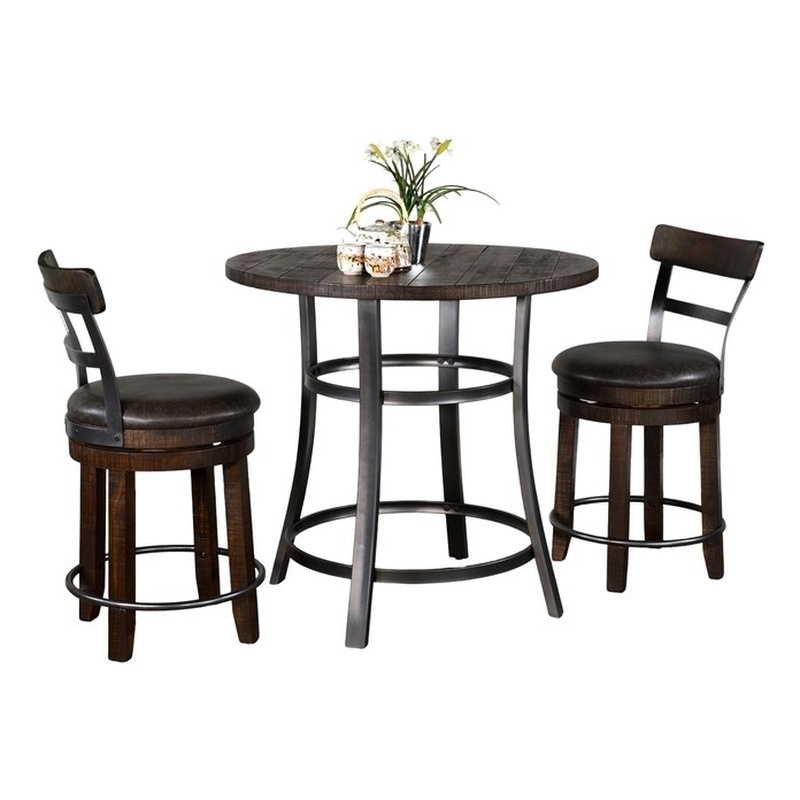 Pemberly Row Solid Wood 3-Piece Counter Height Dining Set with Metal Accents