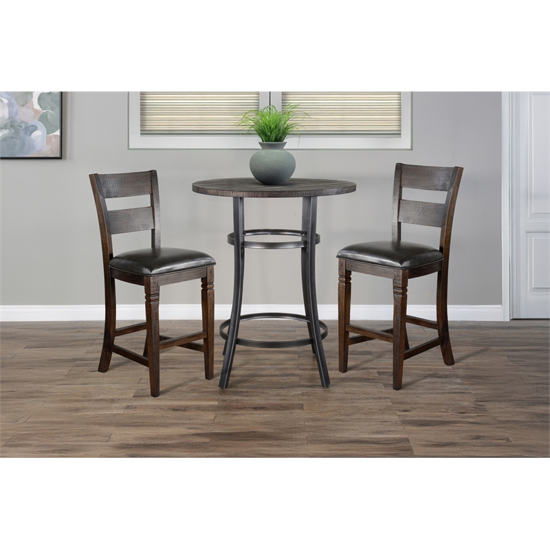 Pemberly Row Solid Wood and Metal Frame 3-Piece Pub Dining Set