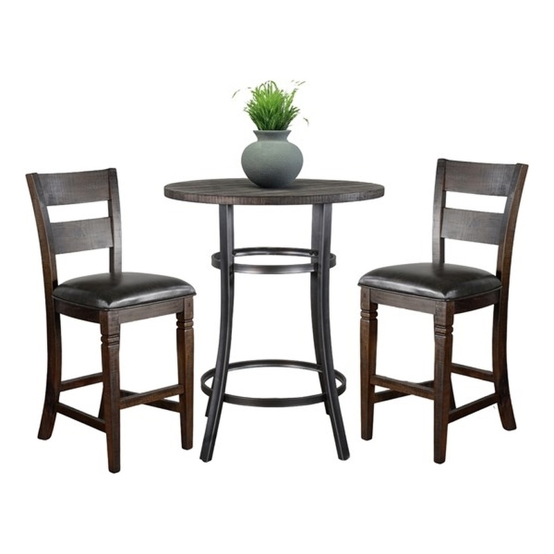 Pemberly Row Solid Wood and Metal Frame 3-Piece Pub Dining Set
