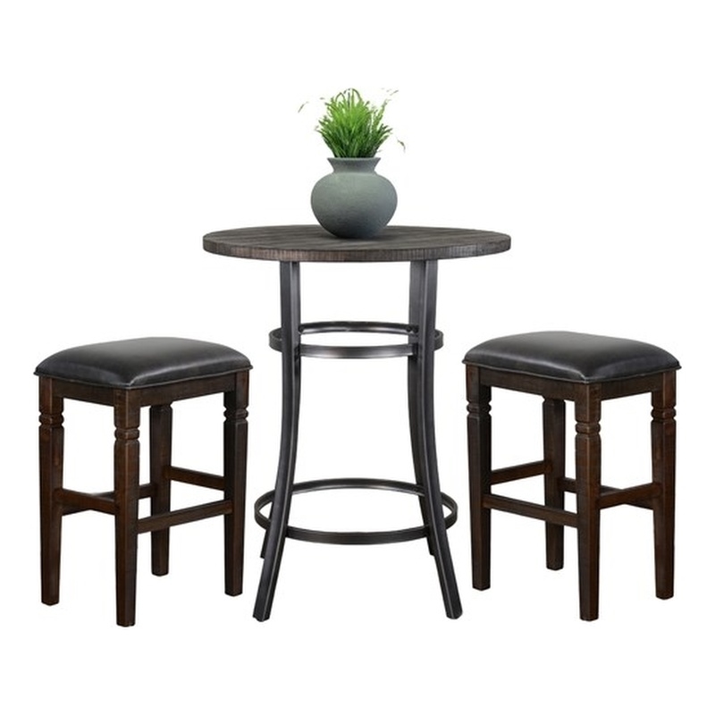 Pemberly Row Contemporary Mahogany and Metal 3-Piece Pub Dining Set