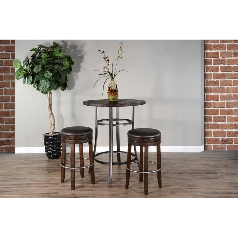 Pemberly Row Solid Mahogany Wood 3-Piece Counter Height Pub Set