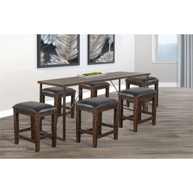 Pemberly Row Industrial Counter Height 7-Piece Dining Set with Metal Frame