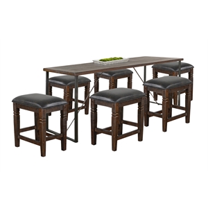 Pemberly Row Industrial Counter Height 7-Piece Dining Set with Metal Frame