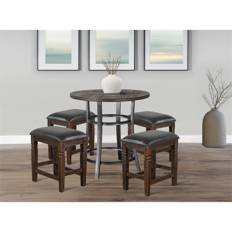 Pemberly Row 5-Piece Mahogany Counter Height Dining Set with Powder-Coated Frame