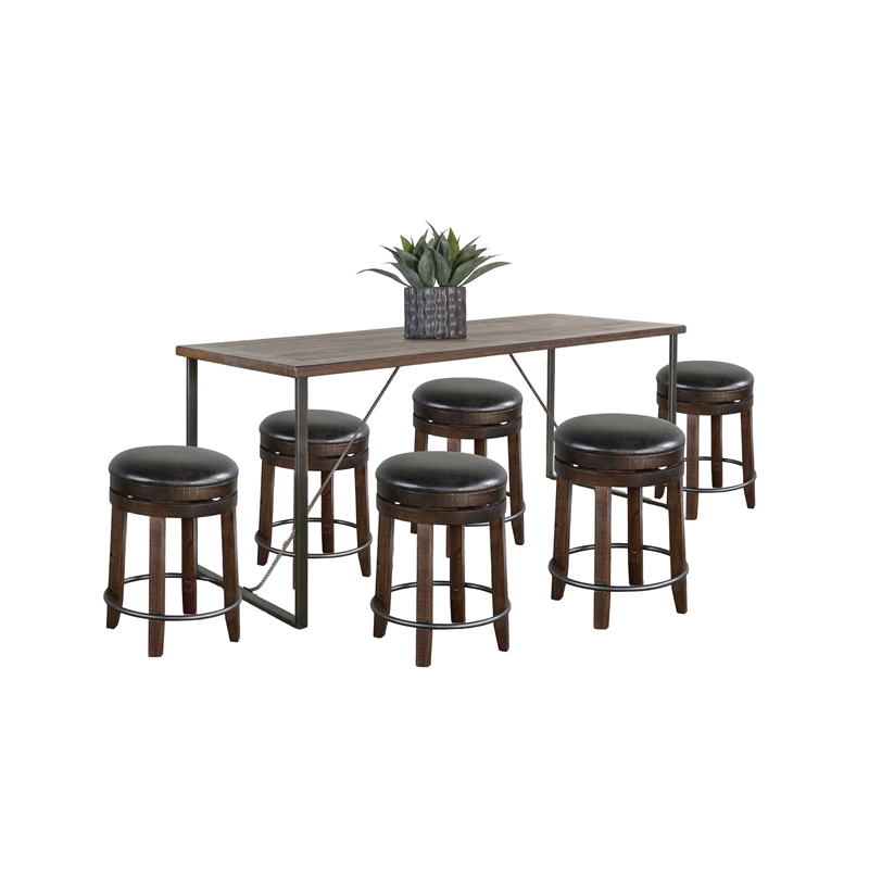 Pemberly Row Mahogany 7-Piece Counter Height Dining Set with Sled Base