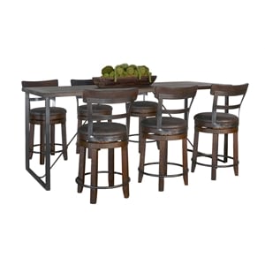 Pemberly Row 7-Piece Mahogany Counter Height Set with Industrial Metal Frame