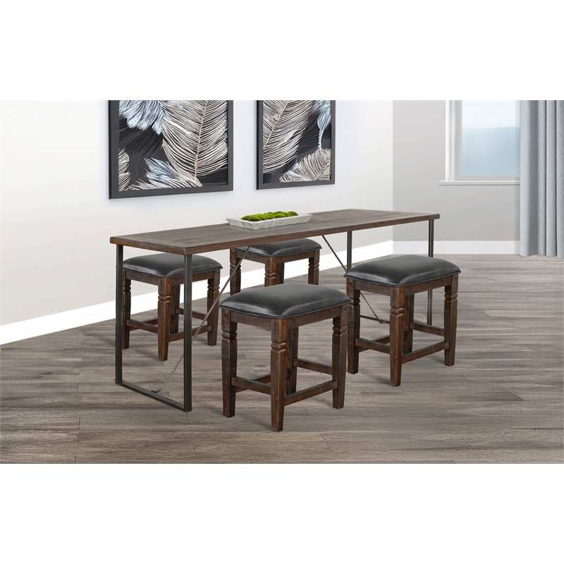 Pemberly Row Mahogany and Metal 5-Piece Industrial Counter Height Set