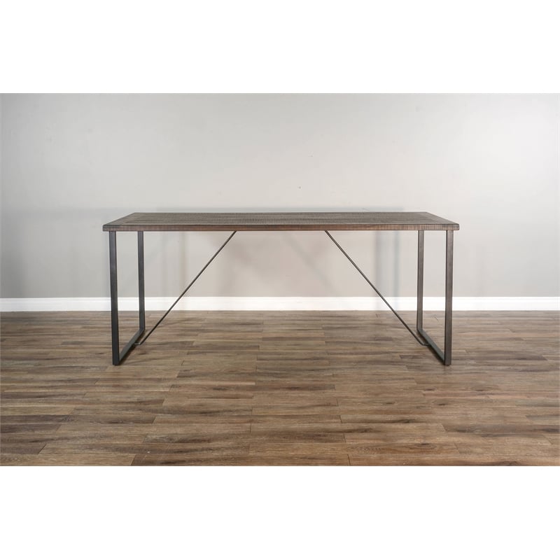 Pemberly Row Mahogany and Metal 5-Piece Industrial Counter Height Set