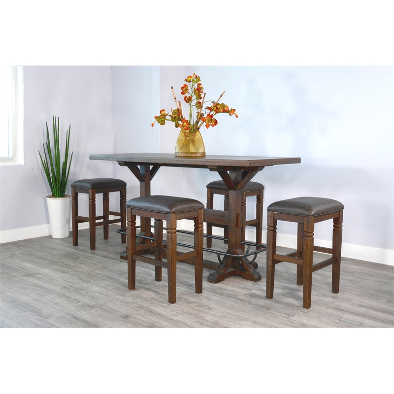 Pemberly Row 5-Piece Rectangular Pub Table Set with Metal Footrest