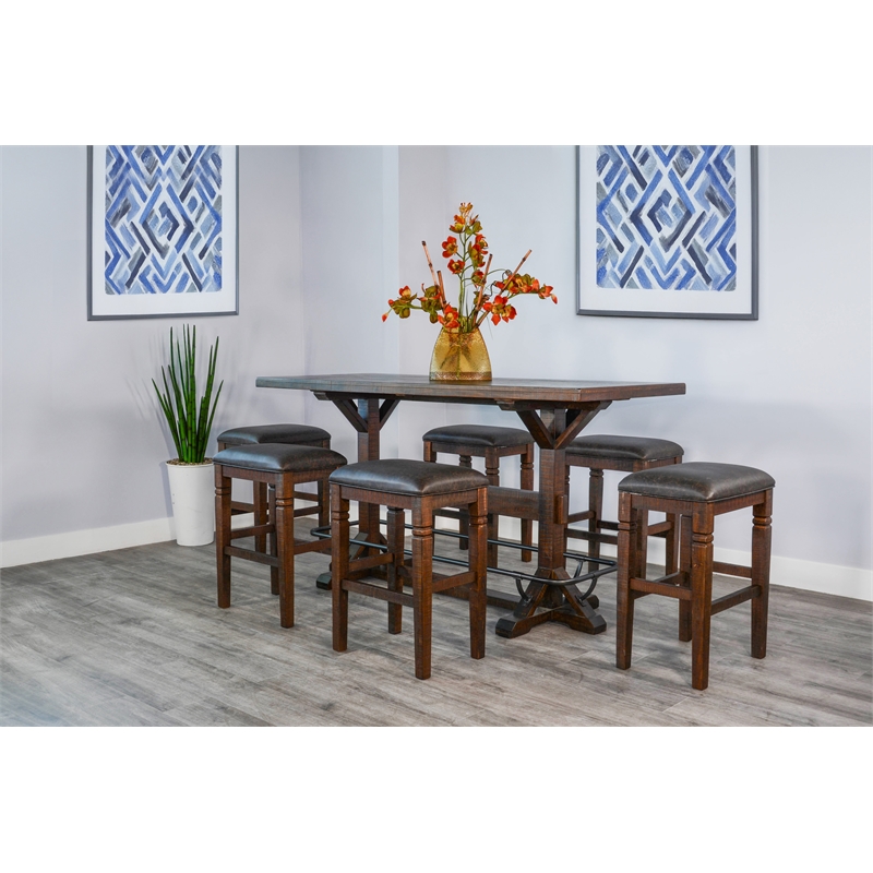 Pemberly Row 7-Piece Rectangular Pub Table Set with Mahogany and Mindi Wood