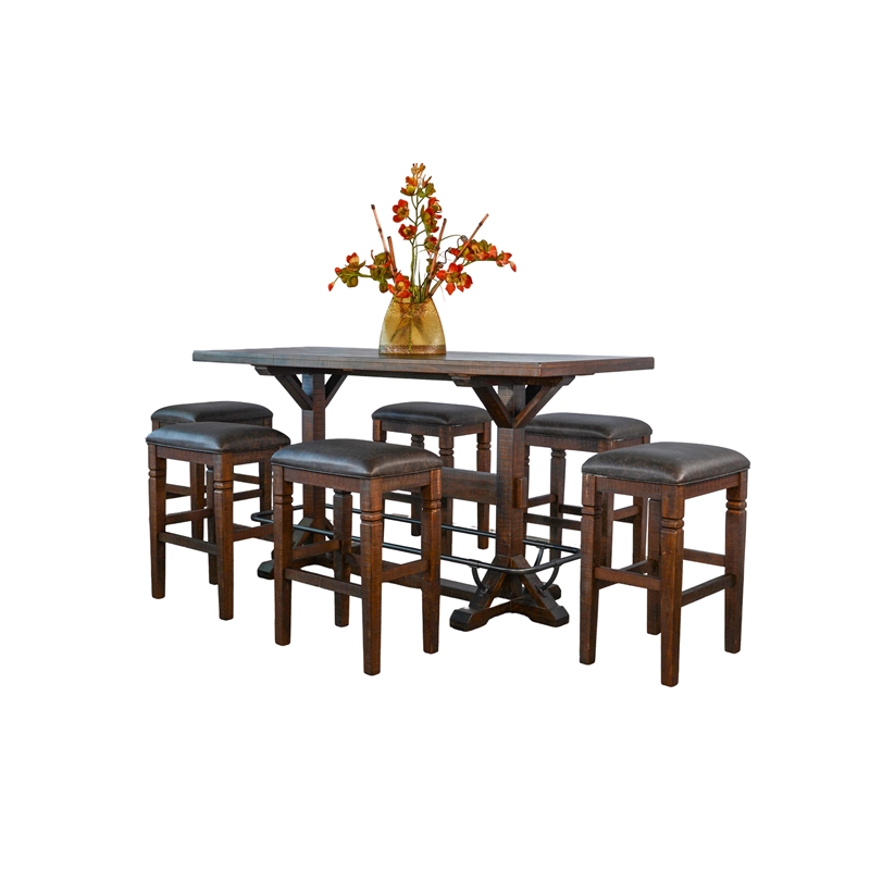 Pemberly Row 7-Piece Rectangular Pub Table Set with Mahogany and Mindi Wood