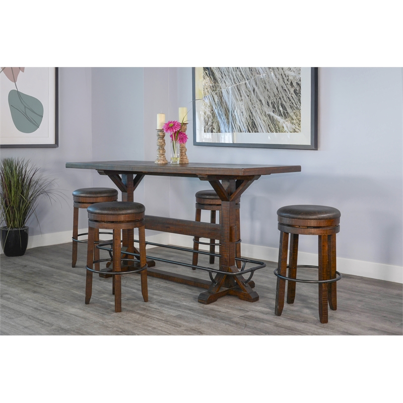Pemberly Row Rectangular Pub Table Set with 4 Stools and Metal Footrest
