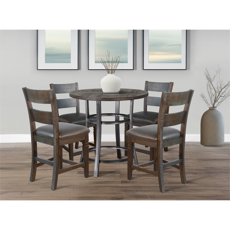 Pemberly Row Solid Mahogany 5-Piece Counter Height Dining Set with Stools