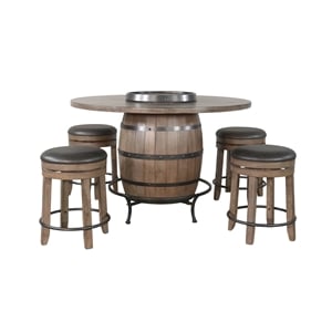 Pemberly Row Round Pub Table Set with Wine Barrel Design and Lazy Susan Storage