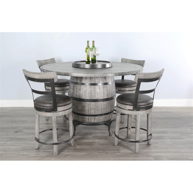 Pemberly Row Round Pub Table Set with Wine Barrel Design and Lazy Susan Storage