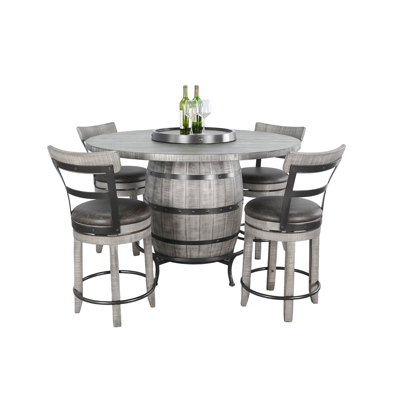 Pemberly Row Round Pub Table Set with Wine Barrel Design and Lazy Susan Storage