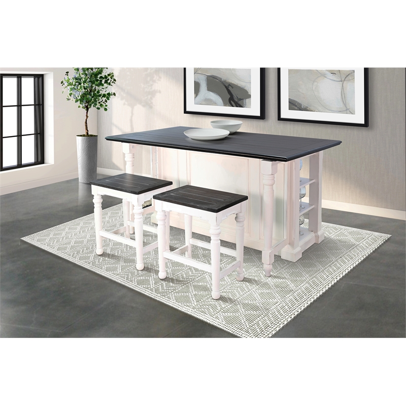 Pemberly Row 3-Piece Kitchen Island Set with Drop Leaf and Built-in Shelves